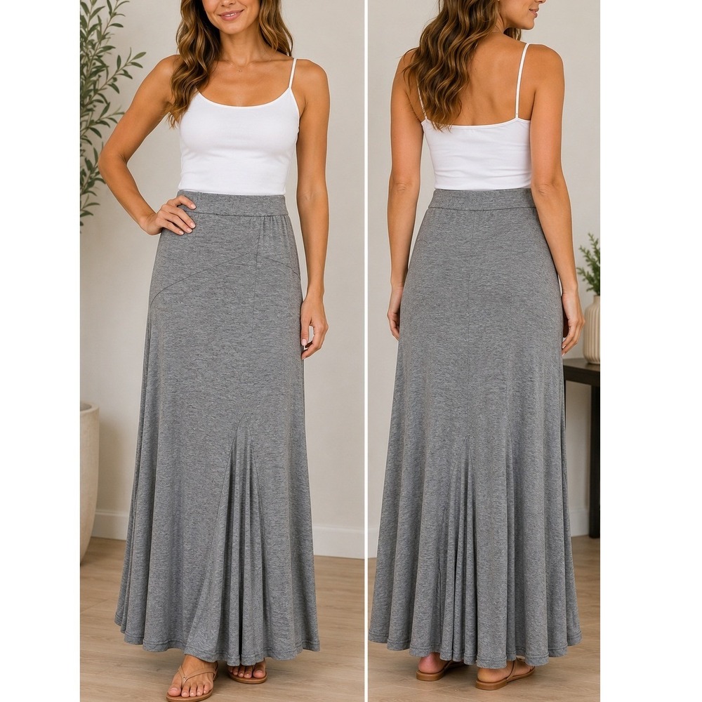 Nine Eight Grey Godet Hem Jersey Maxi Skirt Womens S Lagenlook Academia Preppy
